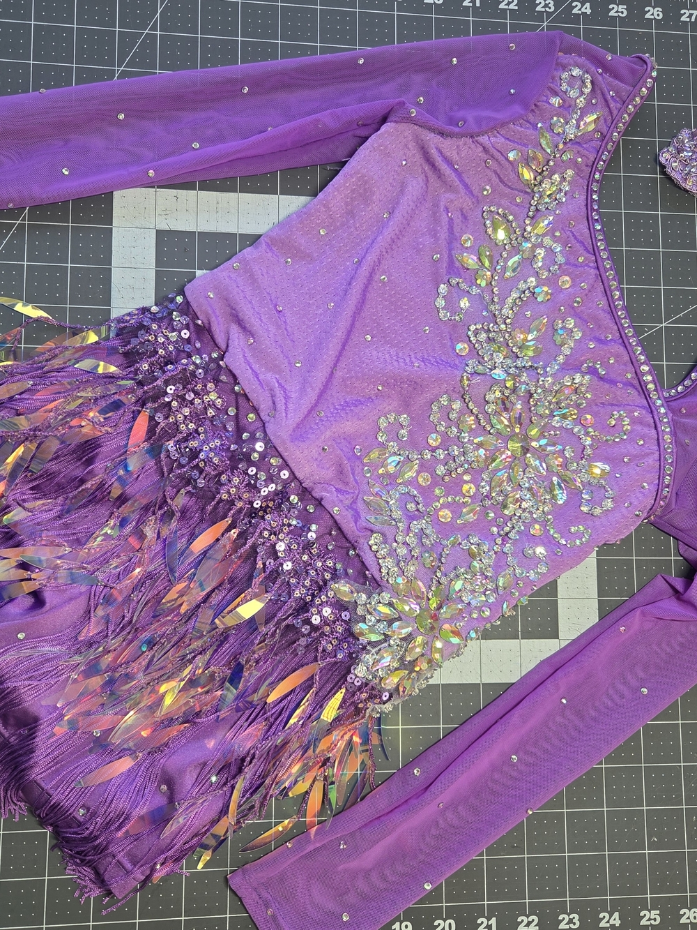 Wiessman Semi-Custom Dance Costume | Child Medium (CM) | Purple Rhinestone Fring